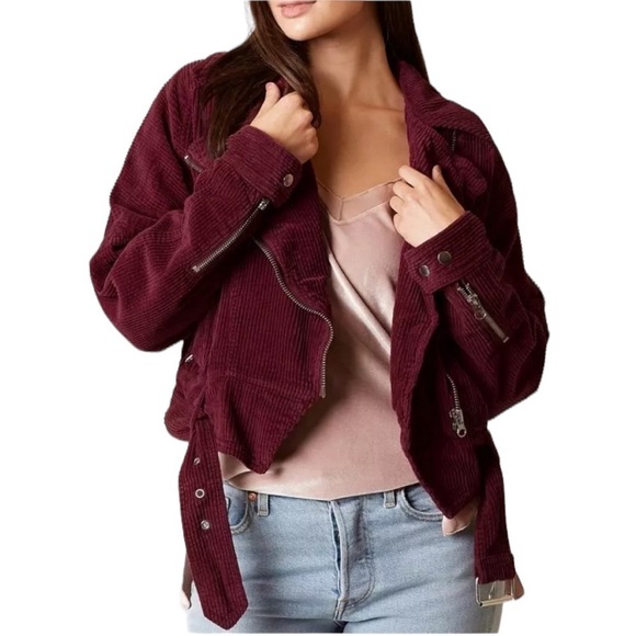 Free People Jackets & Blazers - Free People Dolman Corduroy Ribbed Zip Down Boho Jacket Merlot Size Small
